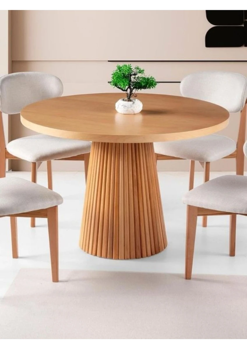 Milas Natural Ahşap Bohem Yemek Masası 120X120
